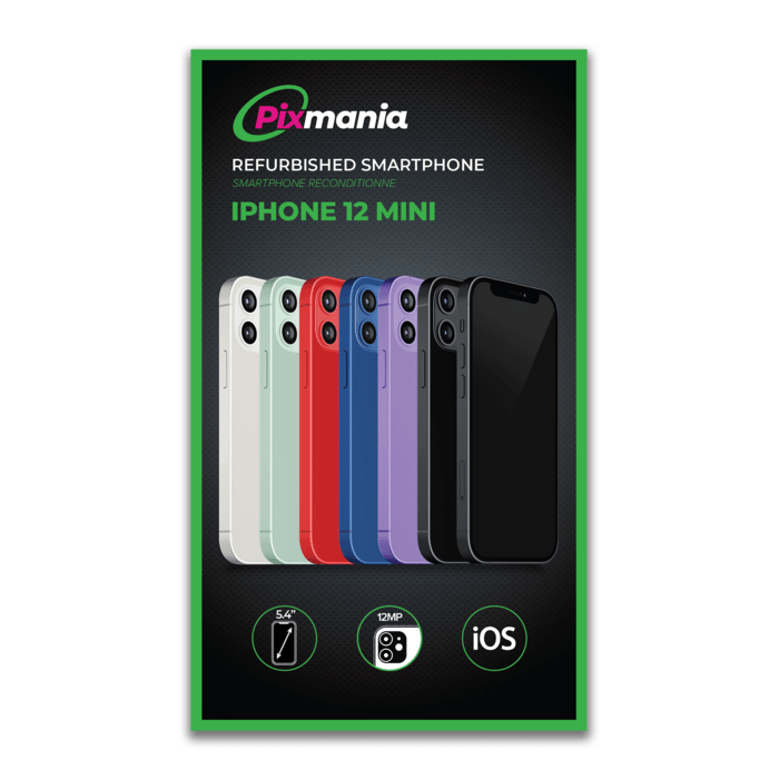 iPhone 12 Mini reconditionn&eacute; 64 Go, Noir, SANS FACE ID, d&eacute;bloqu&eacute;