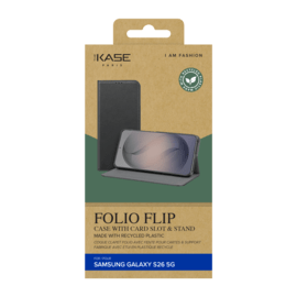 Coque clapet folio avec fente pour cartes & support fabriqu&eacute; avec &eacute;tui en plastique recycl&eacute; Pour Samsung Galaxy S26 5G, Noir