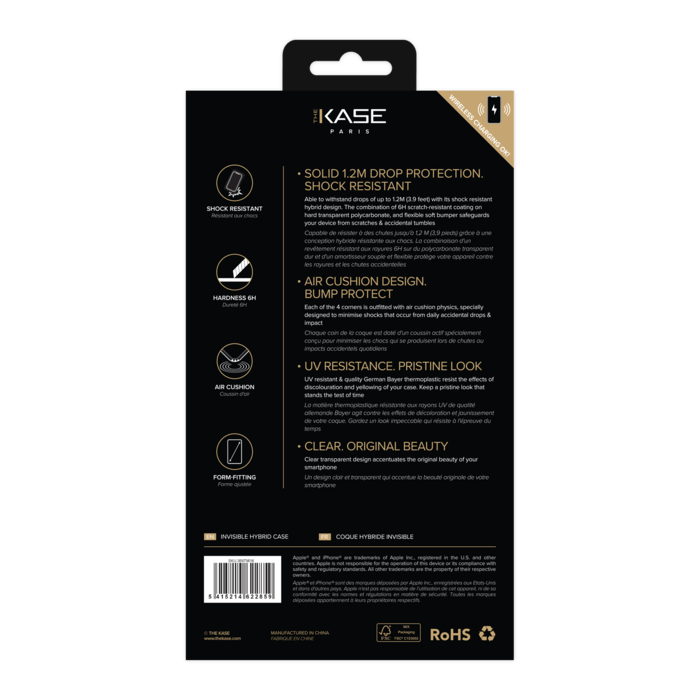 Coque hybride invisible pour Apple iPhone 13 Pro Max, Transparent