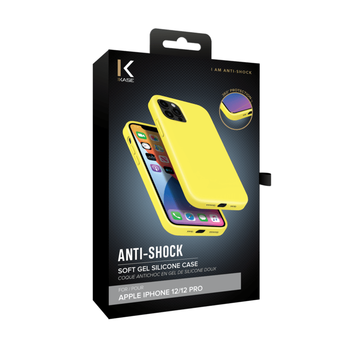 Coque antichoc en gel de silicone doux pour Apple iPhone 12/12 Pro, Jaune Limonade