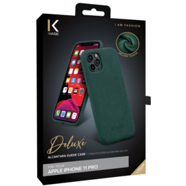 Coque en Su&egrave;de Alcantara Deluxe pour Apple iPhone 11 Pro, Vert minuit