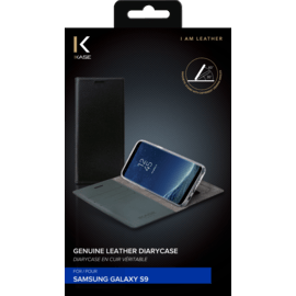 Diarycase Coque clapet en cuir v&eacute;ritable avec support aimant&eacute; pour Samsung Galaxy S9 , Noir L&eacute;zard