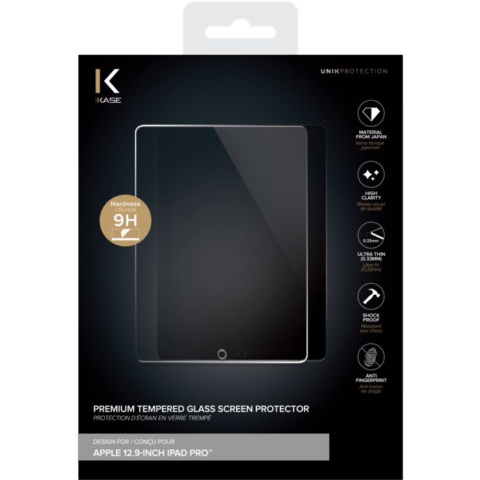 Protection d'&eacute;cran premium en verre tremp&eacute; pour Apple iPad Pro 12.9-inch, Transparent