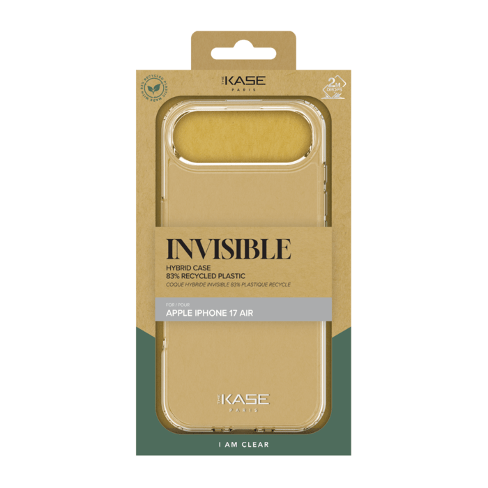 Coque hybride invisible fabriqu&eacute;e &agrave; 83 % de plastique recycl&eacute; pour Apple iPhone Air, transparente