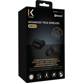 Ecouteurs intra-auriculaires Advanced True Wireless sans fil Gen 2.0 avec bo&icirc;tier de charge, Noir