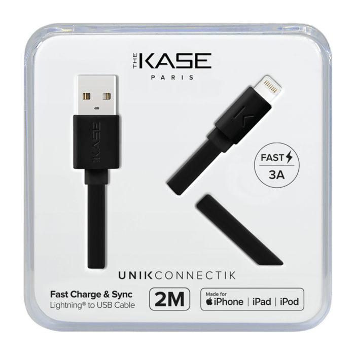 C&acirc;ble Lightning certifi&eacute; MFi Apple Charge Speed 3A charge/ sync (2M), Noir de jais