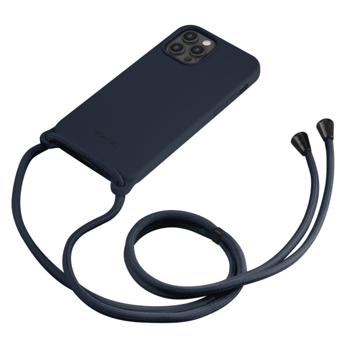 Coque en gel de silicone doux en bandouli&egrave;re pour Apple iPhone 12/12 Pro, Bleu Oxford