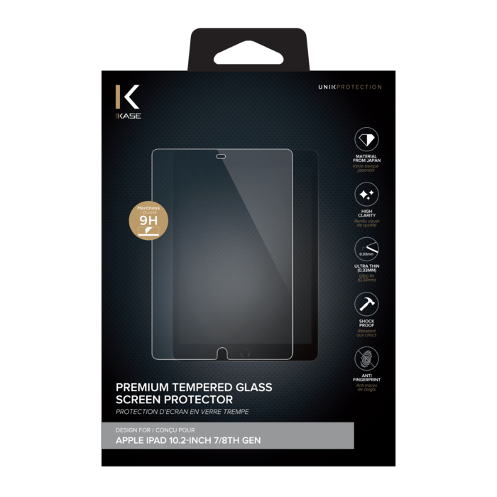 Protection d'écran premium en verre trempé pour Apple iPad 10,2 pouces 7/8e generation, Transparent