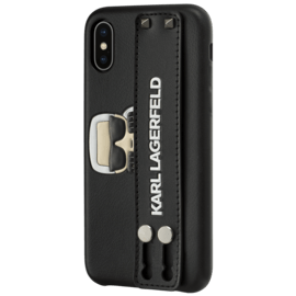 Coque Karl Lagerfeld clout&eacute;e avec dragonne int&eacute;gr&eacute;e et support pour Apple iPhone X/XS, Noir