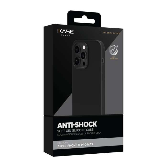 Coque antichoc en gel de silicone doux pour Apple iPhone 14 Pro Max, Noir satin