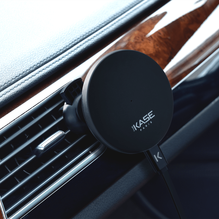 Chargeur de voiture sans fil d&eacute;tachable 2-en-1 (15W), Noir Carbone