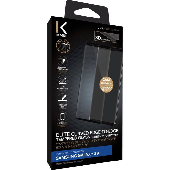 Protection d&rsquo;&eacute;cran &eacute;lite en verre tremp&eacute; bord &agrave; bord incurv&eacute; pour Samsung Galaxy S9+, Noir