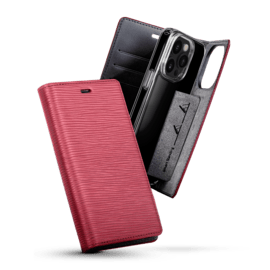Diarycase 2.0 Coque clapet en cuir v&eacute;ritable avec support aimant&eacute; pour Apple iPhone 14 Pro Max, Rouge Bordeaux