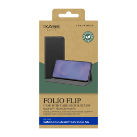 Coque clapet folio avec fente pour cartes & support pour Samsung Galaxy S25 Edge 5G, Noir