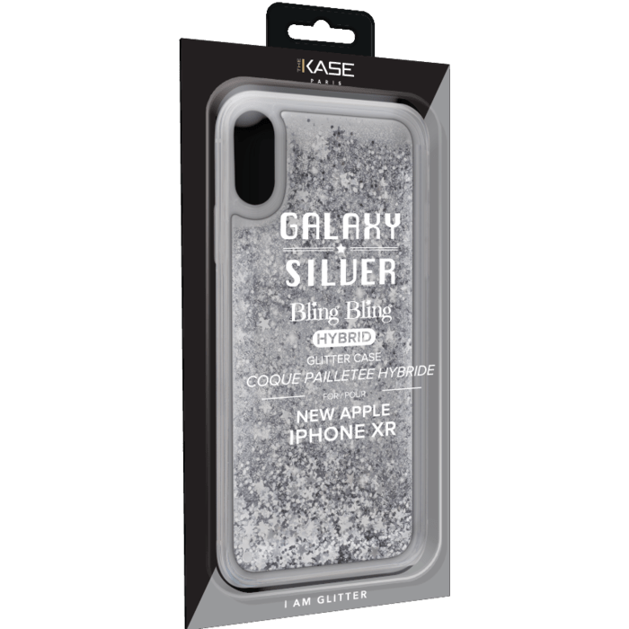 Bling Bling Coque paillet&eacute;e hybride pour Apple iPhone XR, Argent Galaxie