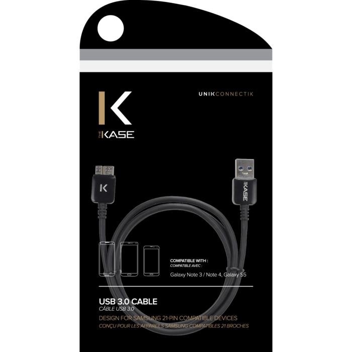 Câble USB 3.0 pour Samsung Galaxy Note 3/S5, Noir