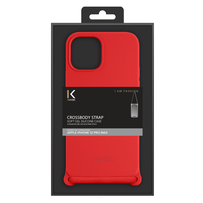 Coque en gel de silicone doux en bandouli&egrave;re pour Apple iPhone 12 Pro Max, Rouge Ardent