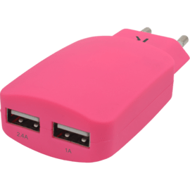 Universal Dual USB Charger (EU) 3.4A, Hot Pink