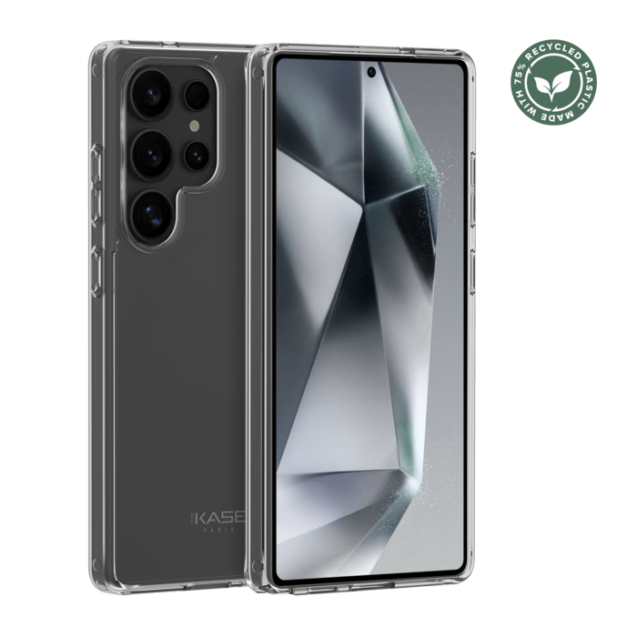 Coque hybride invisible fabriqu&eacute; avec 83% de plastique recycl&eacute; pour Samsung Galaxy S25 Ultra 5G, Transparente