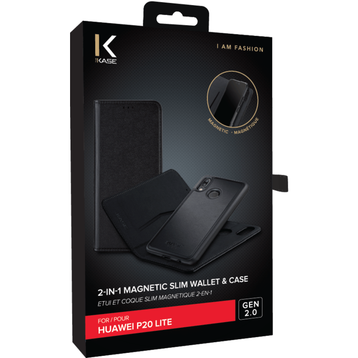 &Eacute;tui et Coque slim magn&eacute;tique 2-en-1 GEN 2.0 pour Huawei P20 Lite, Noir
