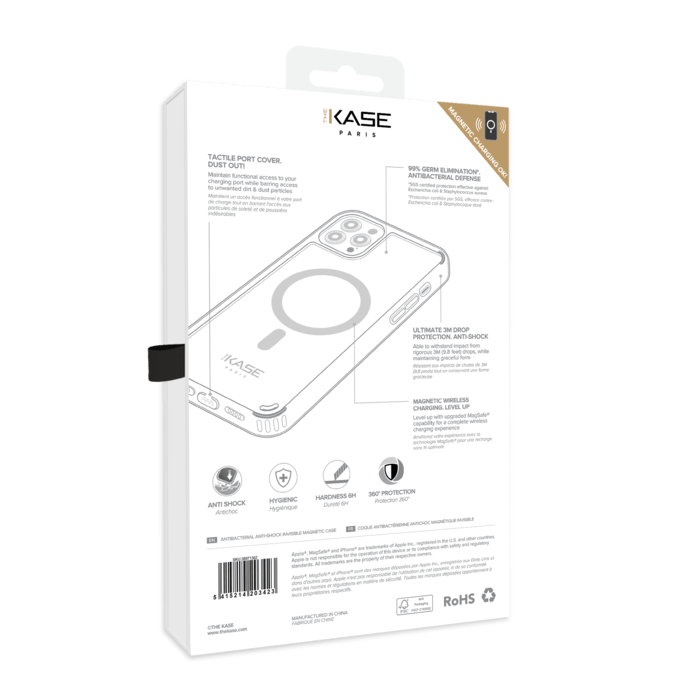 Coque antibactérienne antichoc magnétique invisible pour Apple iPhone 12 Pro Max, Transparente