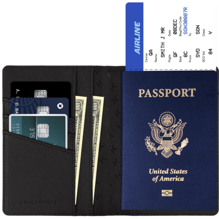 Saffiano Travel Passport Holder, Midnight Black