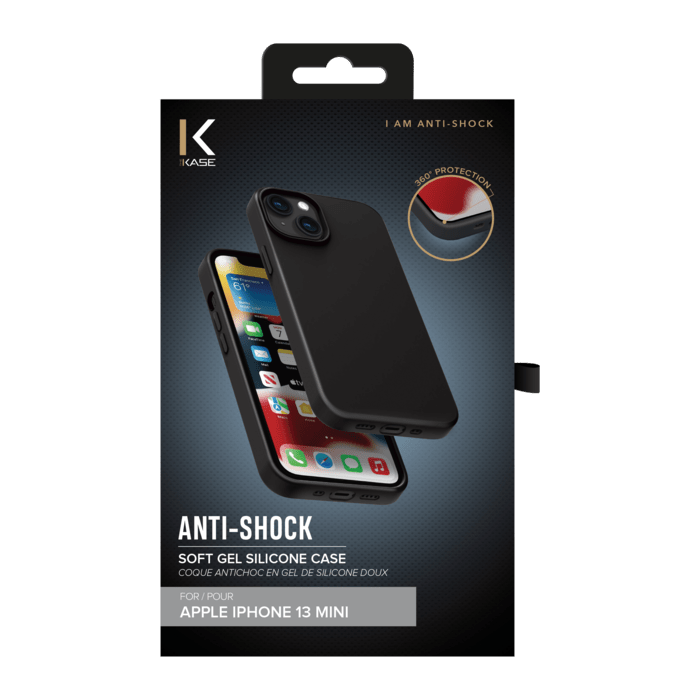 Coque antichoc en gel de silicone doux pour Apple iPhone 13 mini, Noir satin