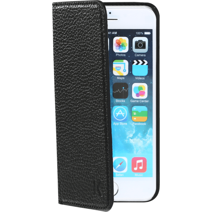 Étui portefeuille en cuir véritable pour Apple iPhone 6/6s, cuir de Veau Shrunken Noir