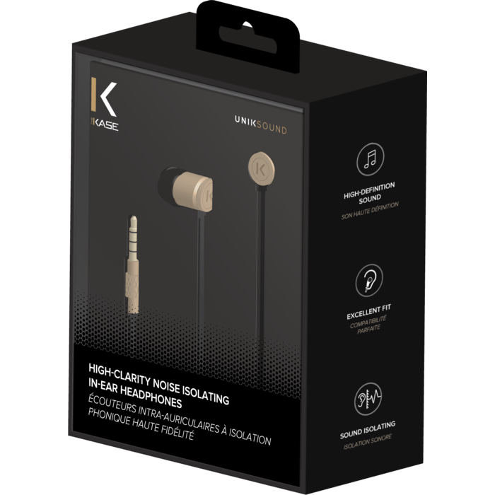 &Eacute;couteurs intra-auriculaires &agrave; isolation&nbsp;phonique&nbsp;haute fid&eacute;lit&eacute;, Or champagne