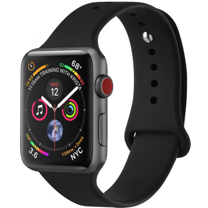 Bracelet en gel de silicone doux pour Apple Watch&reg; Series 1/2/3/4 38/40mm, Noir de jais