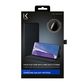 Coque clapet folio avec fente pour cartes & support pour Samsung Galaxy Note20, Noir