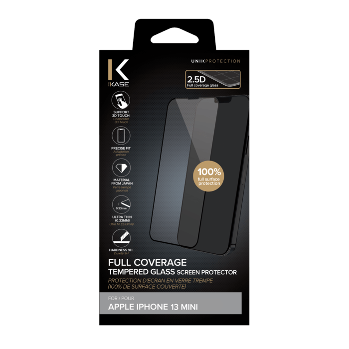 Full Coverage Tempered Glass Screen Protector for Apple iPhone 13 mini, Black