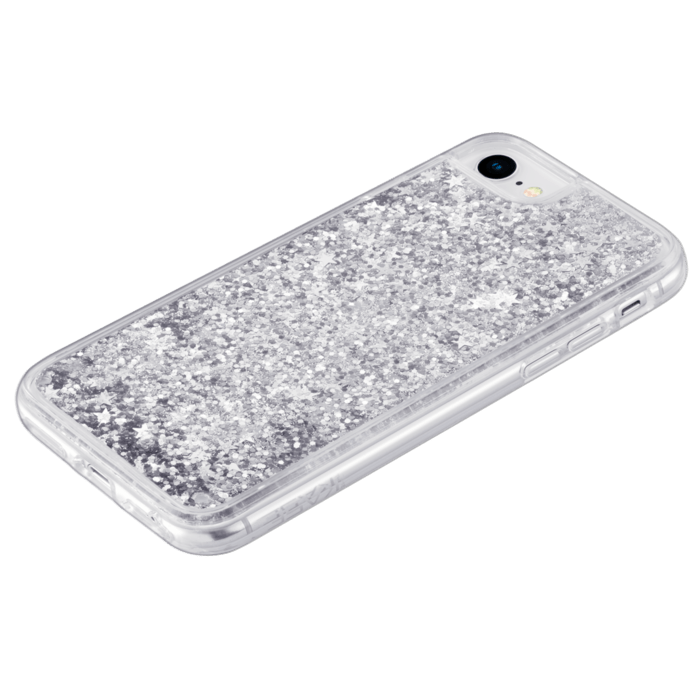 Bling Bling Coque pailletée hybride 2.0 pour Apple iPhone 6/6S/7/8/SE 2020, Argent Galaxie