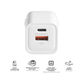 Chargeur mural double port GaN Supreme Power 33W (PPS), Blanc