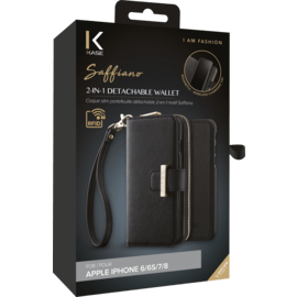 Saffiano motif 2-in-1 Detachable Wallet slim case for Apple iPhone 6/6s/7/8, Satin Black