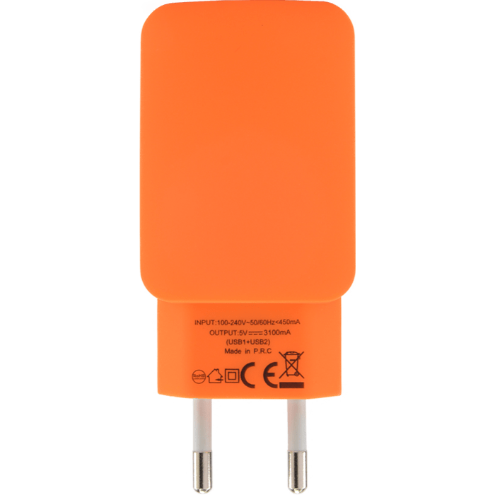 Caricatore universale doppio USB (EU) 3.1A, arancione vibrante