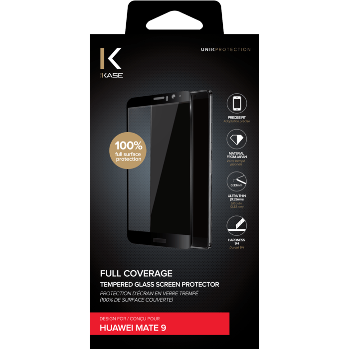 Protection d'&eacute;cran en verre tremp&eacute; (100% d surface couverte) pour Huawei Mate 9, Noir