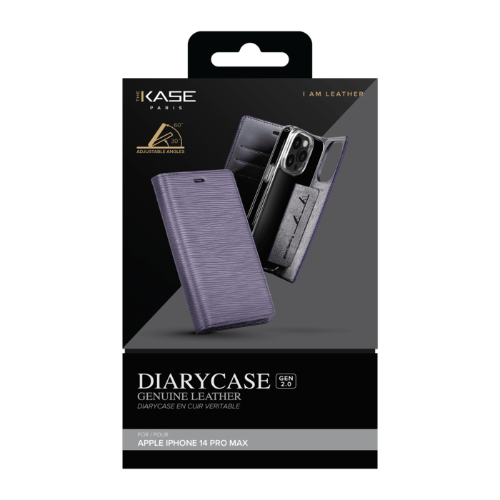 Diarycase 2.0 Coque clapet en cuir véritable avec support aimanté pour Apple iPhone 14 Pro Max, Vesper Violet
