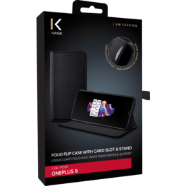 Coque clapet folio avec fente pour cartes & support pour OnePlus 5, Noir