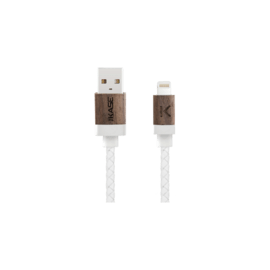 C&acirc;ble Lightning certifi&eacute; MFi Apple Charge/Sync (0.3M) Cuir veritable Bois de Noyer Blanc