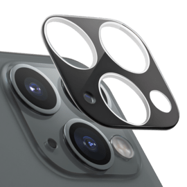 (O) Protection pour objectif d'appareil photo premium en verre tremp&eacute; Apple iPhone 11 Pro/Pro Max, Noir