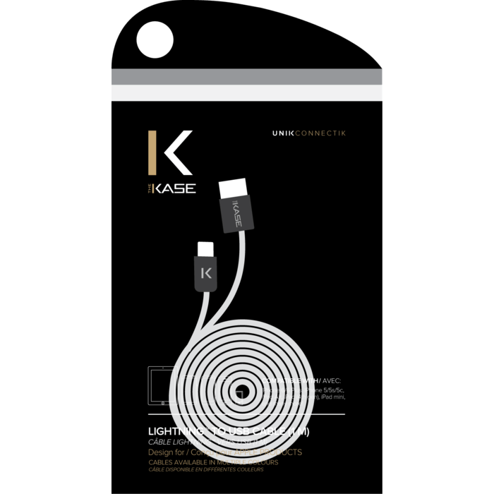 C&acirc;ble Lightning Plat vers USB (1m), Blanc Lumineux