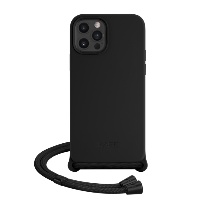 Coque en gel de silicone doux en bandouli&egrave;re pour Apple iPhone 12/12 Pro, Noir satin