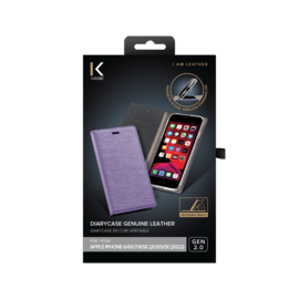 Diarycase 2.0 Custodia flip in vera pelle con supporto magnetico per Apple iPhone 6/6s/7/8/SE 2020/SE 2022, lilla viola