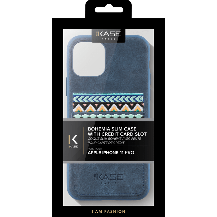Coque slim Bohème avec fente pour carte de crédit pour Apple iPhone 11 Pro, Bleu persan