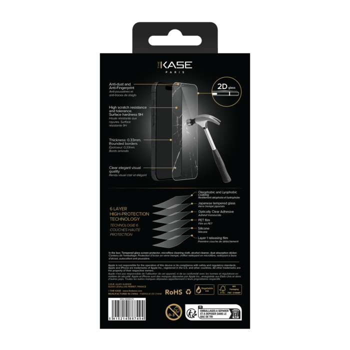 Protecteur d'écran en verre trempé de qualité supérieure pour Apple iPhone 15 Pro, transparent