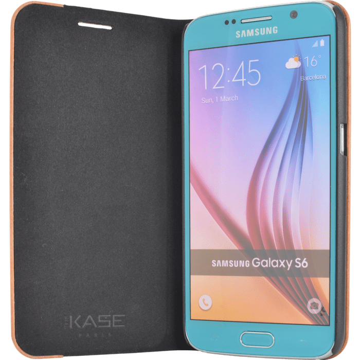 Coque Clapet pour Samsung Galaxy S6, Marron et Bois de cerisier naturel