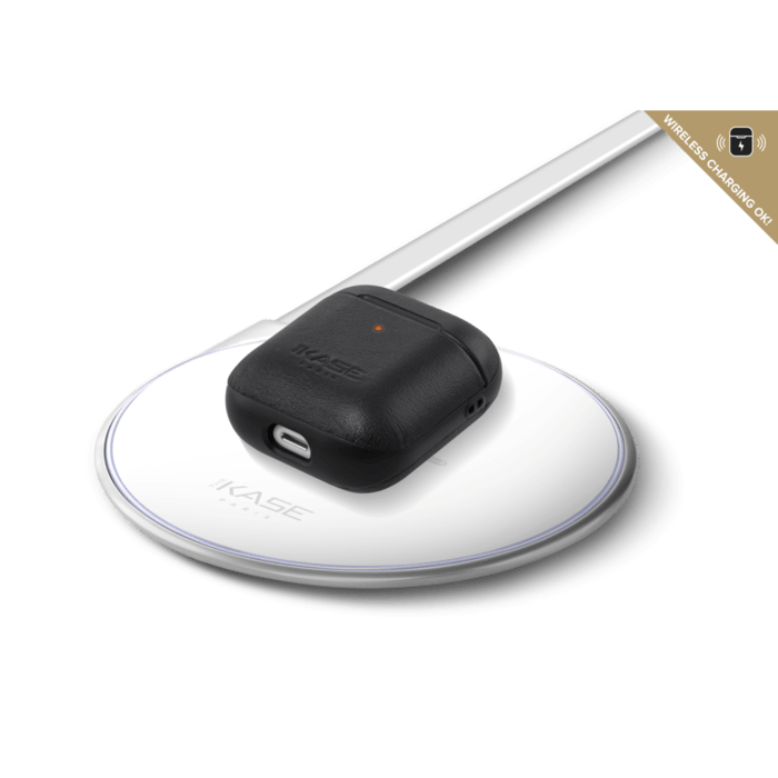 Coque Apple AirPods artisanale en cuir véritable, Noir Satin