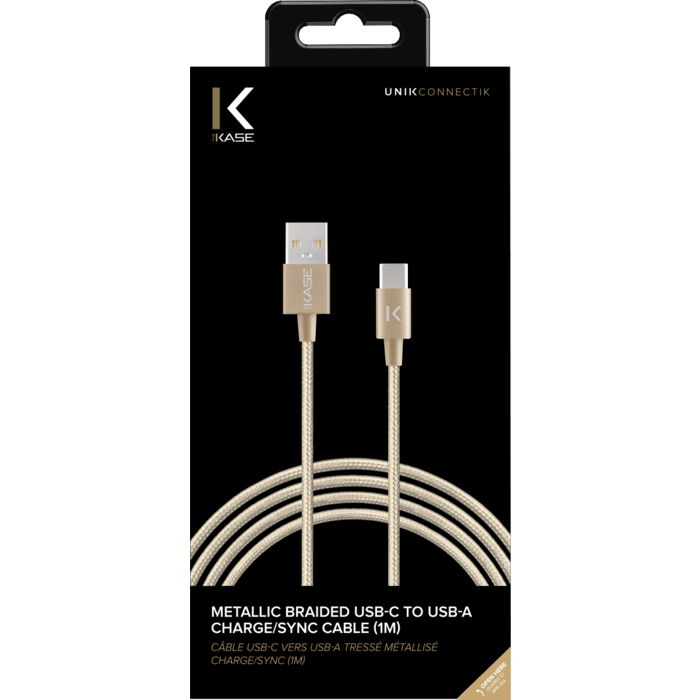 Câble USB-C vers USB-A tressé métallisé Charge/Sync (1M), Or