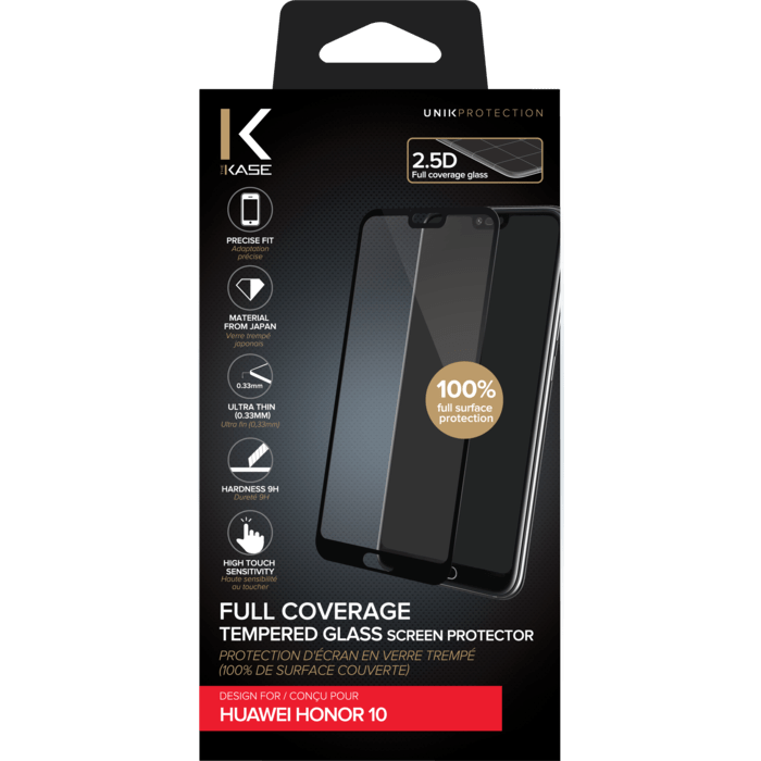 Full Coverage Tempered Glass Screen Protector for Huawei Honor 10, Black